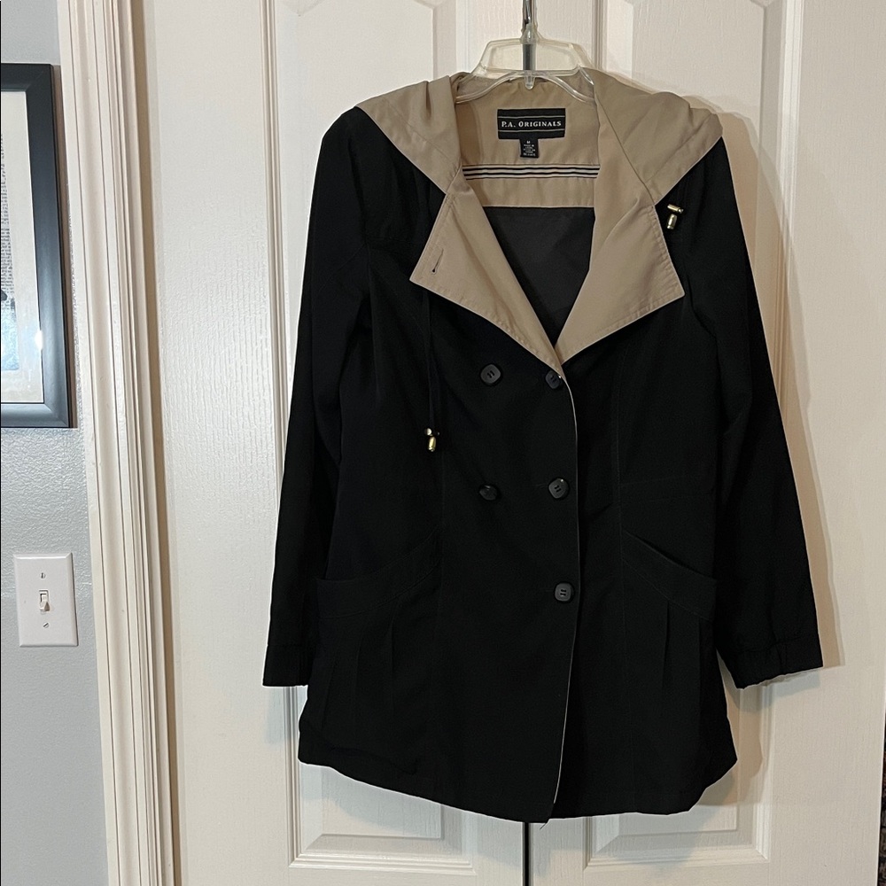 Vintage P.A. Originals Black & Tan Double-Breasted Hooded Jacket (Med)- Flawed